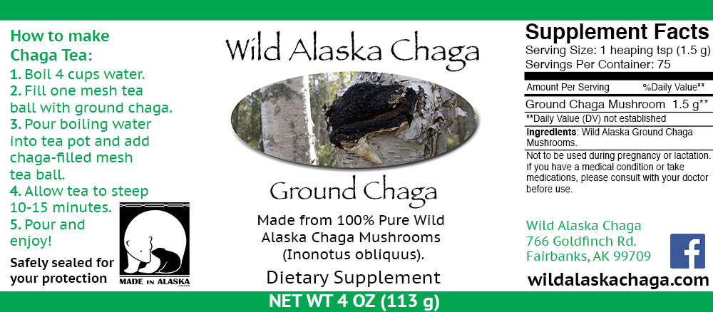 Ground Chaga 4 oz Label - Wild Alaska Chaga